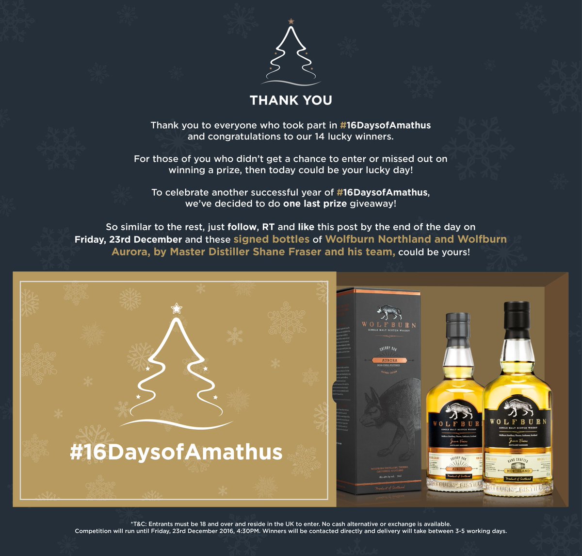 AmathusDrinks's tweet photo. Follow &amp; RT to WIN a signed bottle of @wolfburn_whisky Northland &amp; Aurora, by Master Distiller Shane &amp; his team. Winner announced on tmrw! https://t.co/KKei7MZ3nE