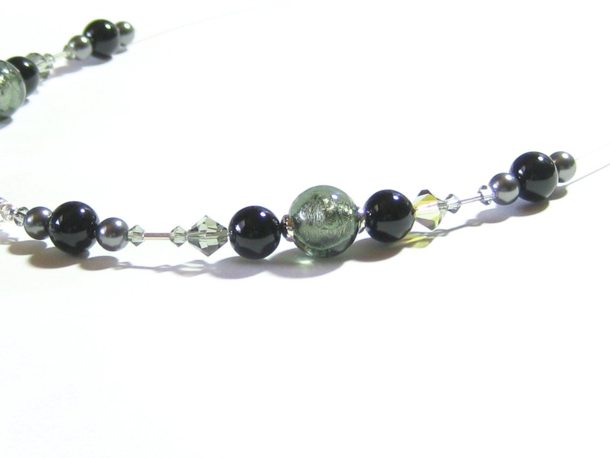 Murano Glass Grey Black Pendant Silver Necklace, Lampwork Glass J… tuppu.net/e906e100 #Etsymntt #MuranoNecklace