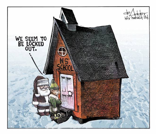Educhatter's tweet image. #TeacherDispute Satire: Santa Locked Out of Cape Breton School. Michael de Adder at his trenchant best #NSpoli #CDNed #NSeducation