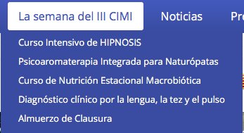 Curso Intensivo de Hipnosis. Psicoaromaterapia integrada para naturópatas. Curso de Nutrición Estacional Macrobiótica. Diagnóstico clínico por la lengua, la tez y el pulso. 