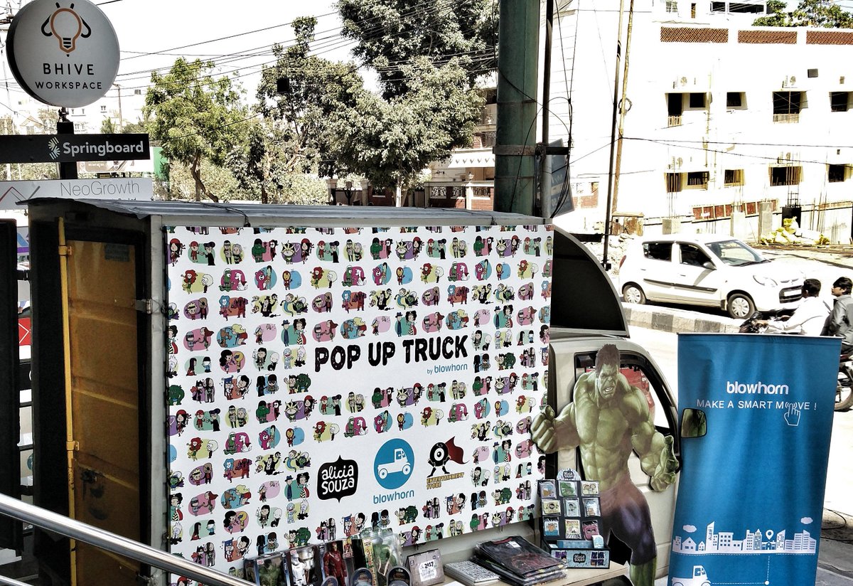 Blowhornlog's tweet image. Pop Up Trck has popped again at Bhive, HSR! Grab the coolest merc from #AliciaSouza &amp;amp; #EntertainmentStore #BlowhornPopUpTruck