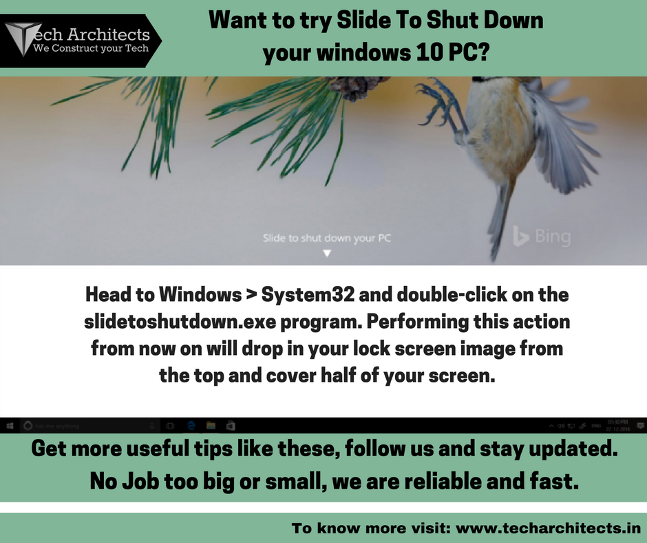 techarchitects_'s tweet photo. Tip of the day: Just slide the image to the bottom of your screen to shut down your computer https://t.co/eCwd0ARFXz