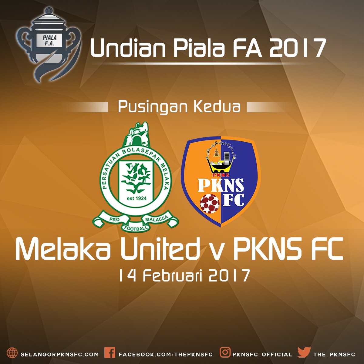 the_pknsfc's tweet photo. #PialaFA PKNS FC diundi menentang pasukan Melaka United dalam pusingan kedua Piala FA pada 14 Februari 2017. https://t.co/tyyx8LefRd
