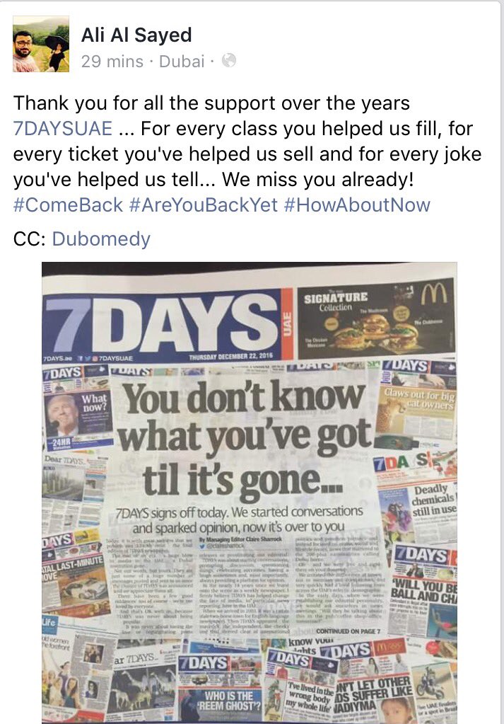 Dubomedy's tweet photo. Thanks for all the support @7daysuae Take a bow ๐๐ฝ๐๐ฝ๐๐ฝ #SoLong7Days https://t.co/3znE4H3mXD