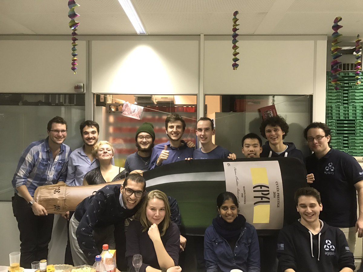 juniors15's tweet photo. What a team! @agepoly! #epfl. Merry Christmas. (Thanks to @EPFLevents for the bottle) #agepoly https://t.co/kHeEX39g4I