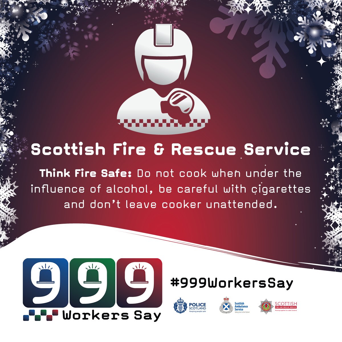 PoliceScotland's tweet photo. 999 services are asking you to Know Your Limits, Make the Right Call &amp; Think Fire Safe over festive season #KeepXmasSafe https://t.co/4PG1JPn1J3
