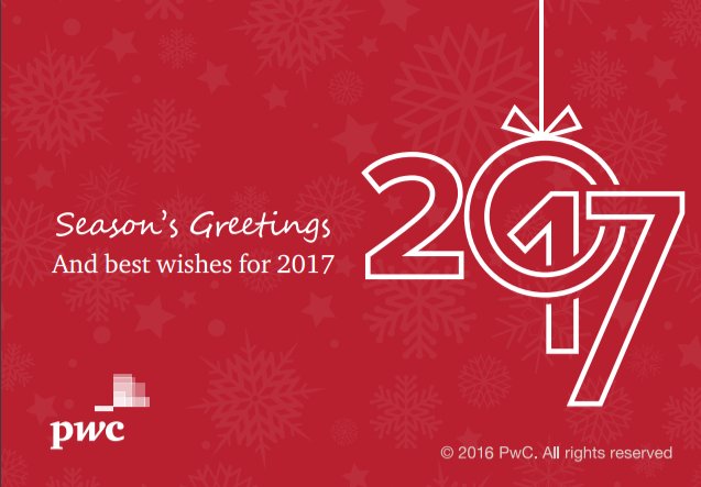 PwC_Middle_East's tweet photo. Season's Greetings &amp; best wishes for a peaceful and prosperous 2017 from #PwC Middle East
أطيب التهاني من #بي_دبليو_سي بمناسبة العام الجديد https://t.co/bPxSzB7TdR