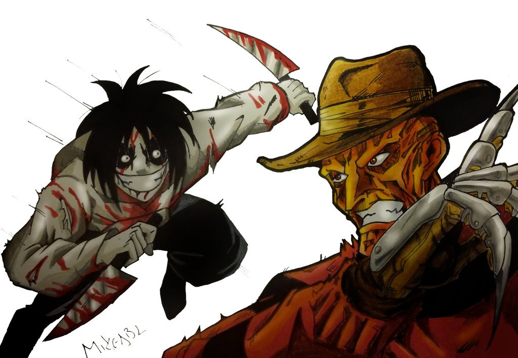 YoumanintheDark's tweet photo. Pregunta para la familia: Quien ganaría en un combate a muerte!! jeff the killer vs freddy krueger. y digan vuestras teorías! :) https://t.co/GpB9Wd9wJJ