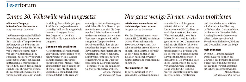 Manchmal trifft man sich nicht nur im #krzh, sondern auch in den Leserbriefspalten des ZO... <a href="/WickiMonika/">Monika Wicki</a>