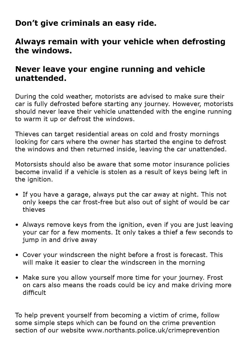 6 defrosting vehicles located this morning unattended. One owner came out of their house, took the advice then went back in.