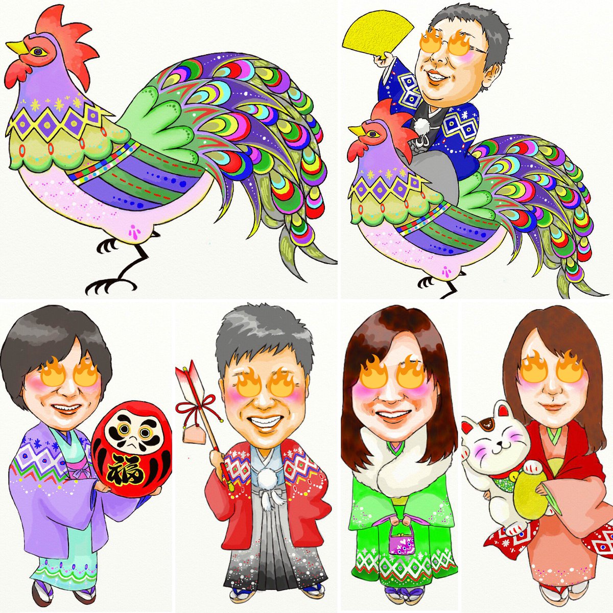 Kaoru むぎ わかば やっと事務所用の年賀状イラスト終わった とにかく酉が描きたくて始まったこの苦行 悔いはないです 笑 この酉さん使っていいですよ 艸 ﾌﾟﾌﾟﾌﾟ ﾟ 年賀状 酉 イラスト