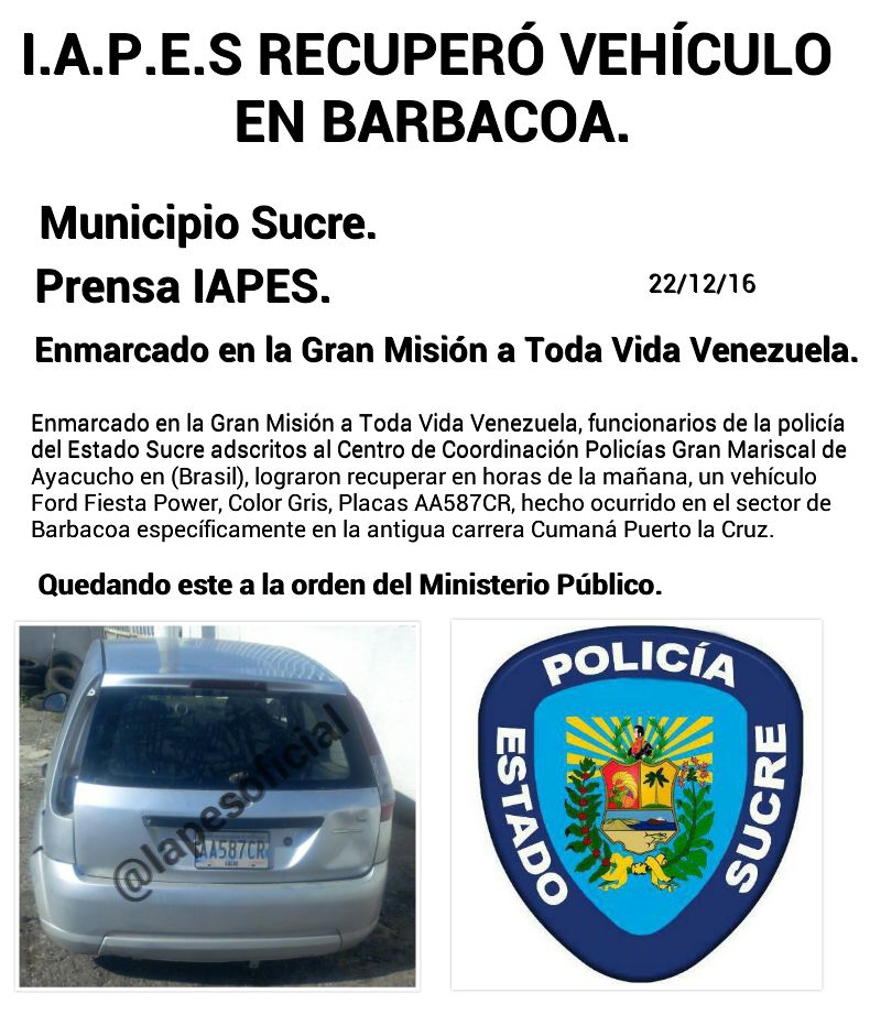 IapesOficial's tweet photo. Recuperado vehículo por #IAPES en Barbacoa. #Iapescontigo. https://t.co/bJ7jUiL3MU