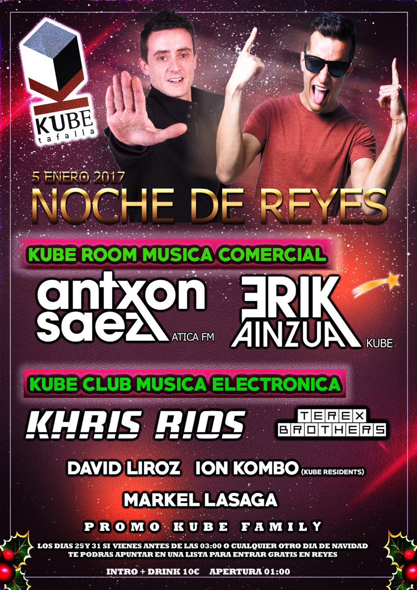 KubeTafallaoff's tweet photo. SORTEO 5 pases dobles!
Noche de REYES/5 Enero/
2ambientes/Khris Rios...
Entra Gratis con la PROMO Kube Family
Haz RT&amp;Menciona a 3amig@s! https://t.co/oQ9mID3N7D