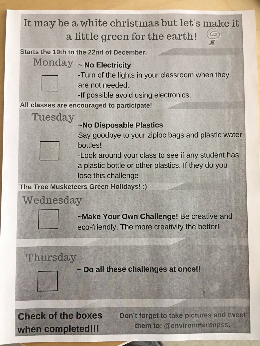 environmentnpss's tweet photo. Are you up for a Challenge? Today is the last day of Green Week. Do all this weeks Challenges at once!😀 #npssglobalgoals https://t.co/nj9oJzYESG