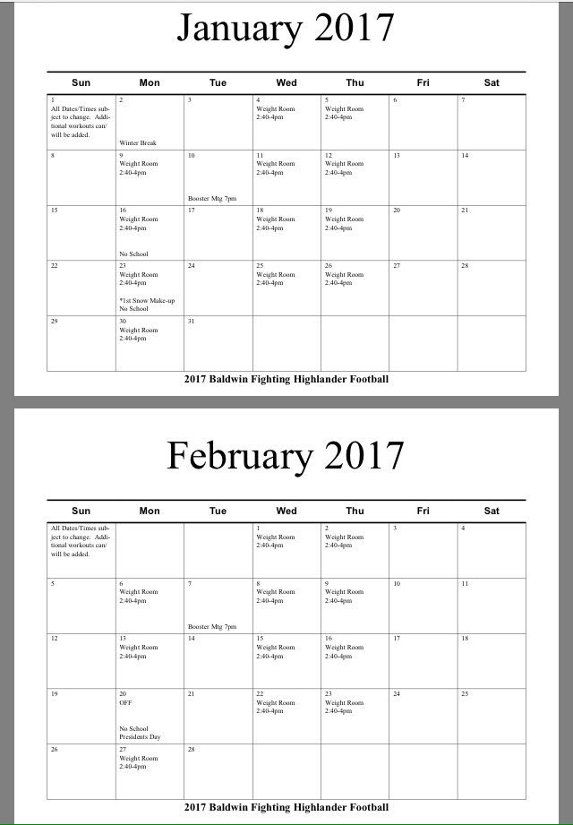 BWHighlanders's tweet image. Jan &amp;amp; Feb schedule.