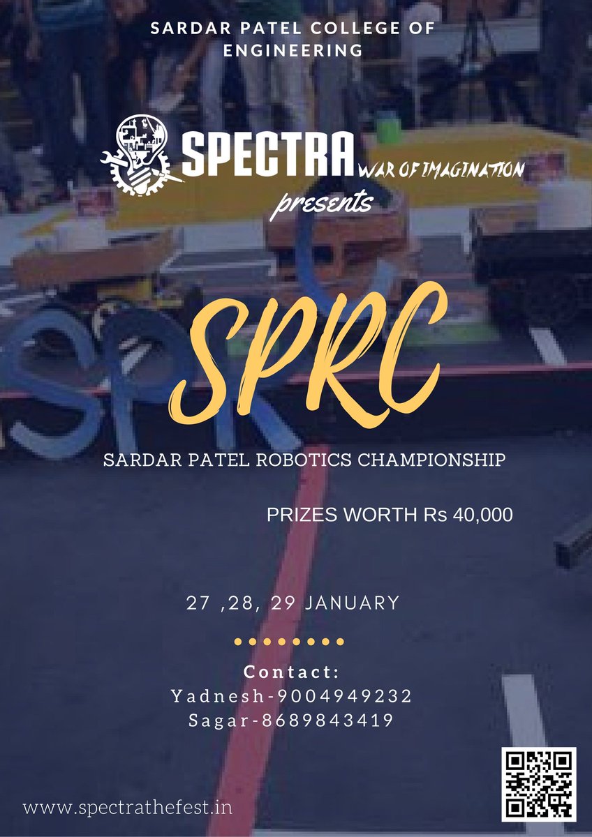 spectra2k17's tweet photo. We challenge all the #RoboGeeks to team up &amp; have a go at the Sardar Patel Robotics Challenge #SPRC event  #Engineering#robotics#challenge https://t.co/ndPmNd8ftt