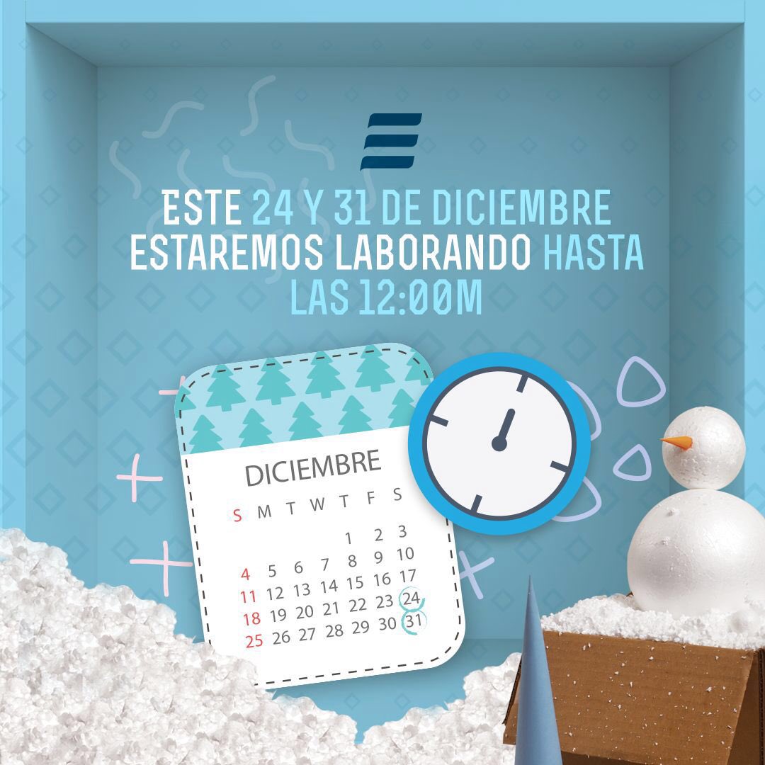EpsInt's tweet photo. ¡IMPORTANTE! Nuestro nuevo horario para estas fechas navideñas, es necesario que lo tengas en cuenta a la hora de recoger tus paquetes. #EPS https://t.co/g8WA88nxxQ