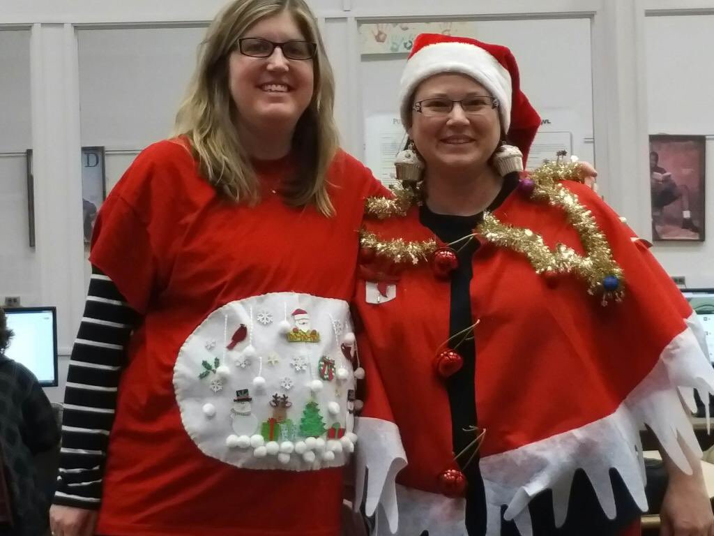 TawnyaCSmith's tweet photo. Spirit Week at Moira! #uglysweaterday #staffrock https://t.co/UEOIWN0Qdk