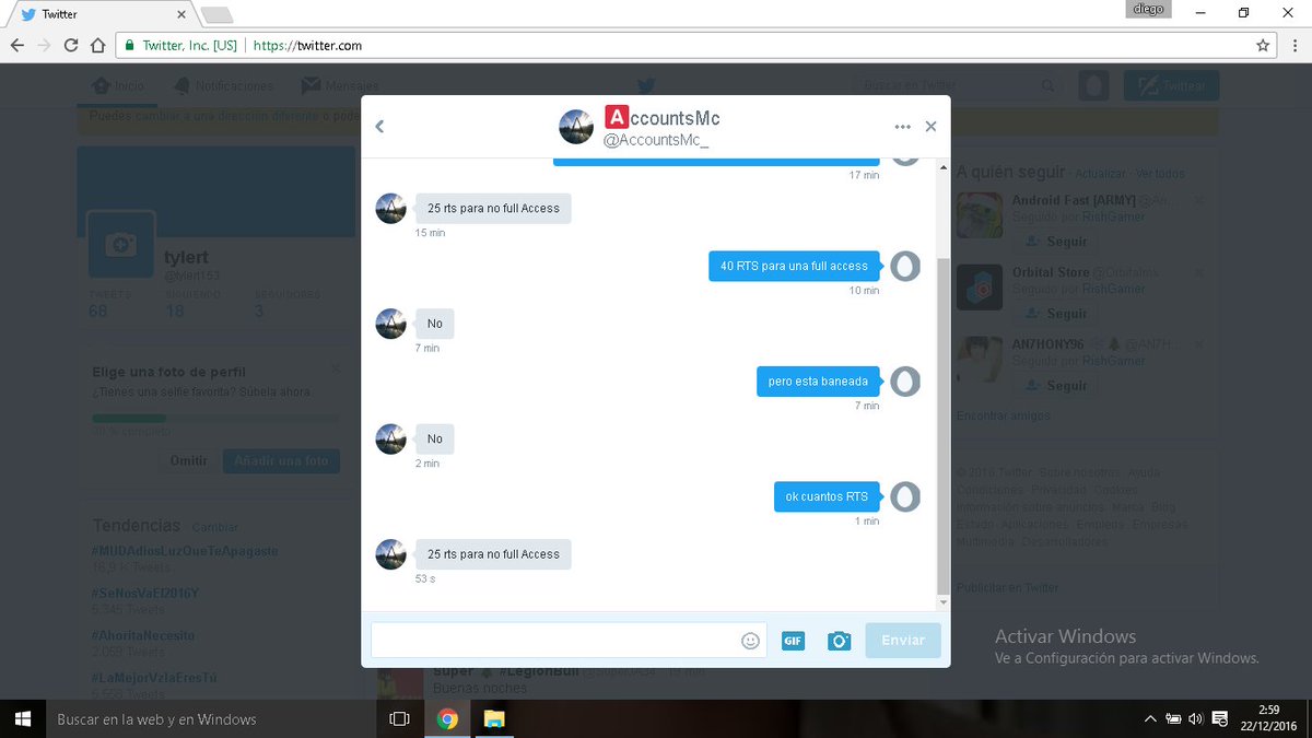 tylert153's tweet photo. @AyudasAccounts me podrian ayudar a llegar a 25 RTS para una cuenta premium  no full accept https://t.co/6sJn5zIBD2