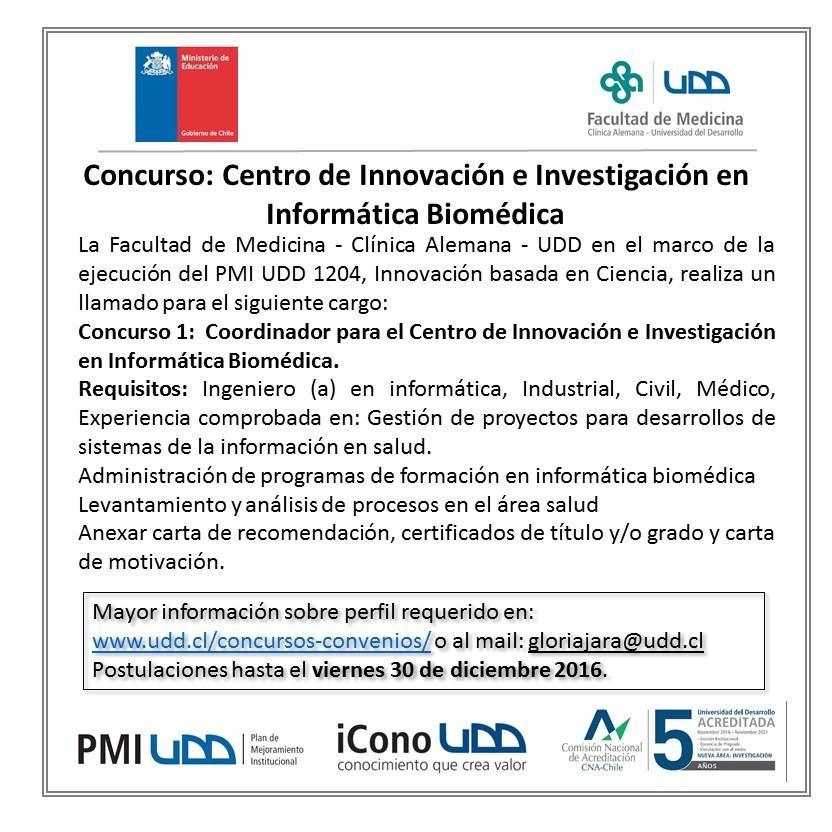 _MarioRivas's tweet photo. UDD Busca Coordinador para el Centro de #Innovación e Investigación en Informática #Biomédica https://t.co/RnbfQo7OIU