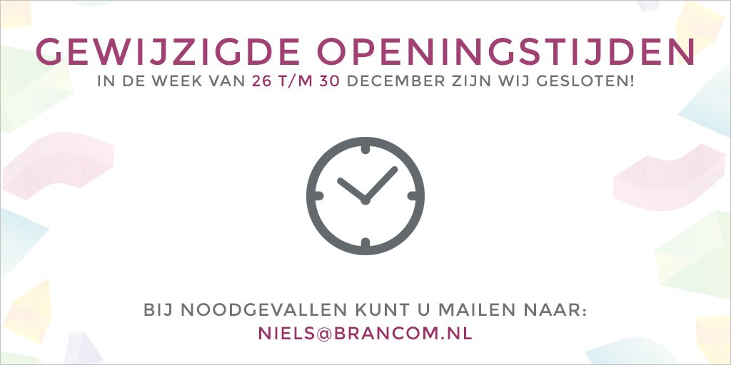 BrancomBV's tweet photo. Volgende week zijn wij tussen Kerst &amp; oud en nieuw gesloten. Heeft u ons toch dringend nodig dan zijn wij uiteraard wel bereikbaar. https://t.co/HzXbTDCQwS