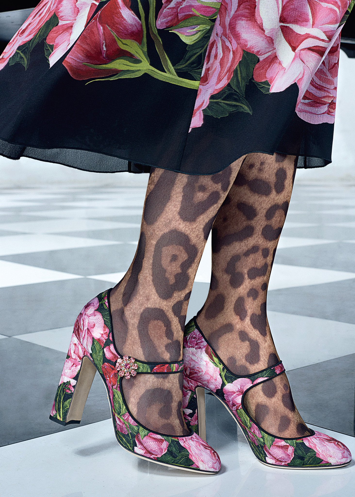 Dolce & Gabbana Leopard Printed Pony Fur Decorated with Roses