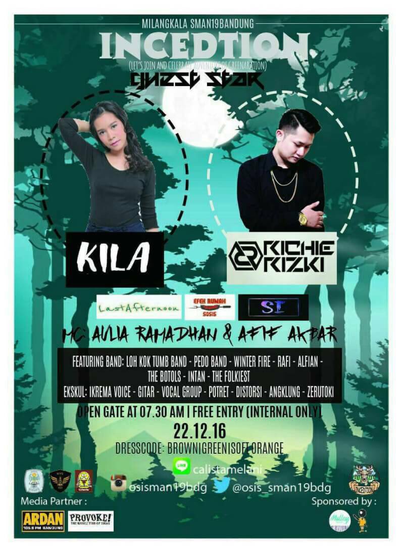 ardanradio's tweet photo. MILANGKALA SMA NEGERI 19 PROUDLY PRESENT :

          INCEDTION

• Thursday, December 22th 2016
 
 #GREENARATION
 #INCEDTION 

#ad https://t.co/9IIdJfNkqI