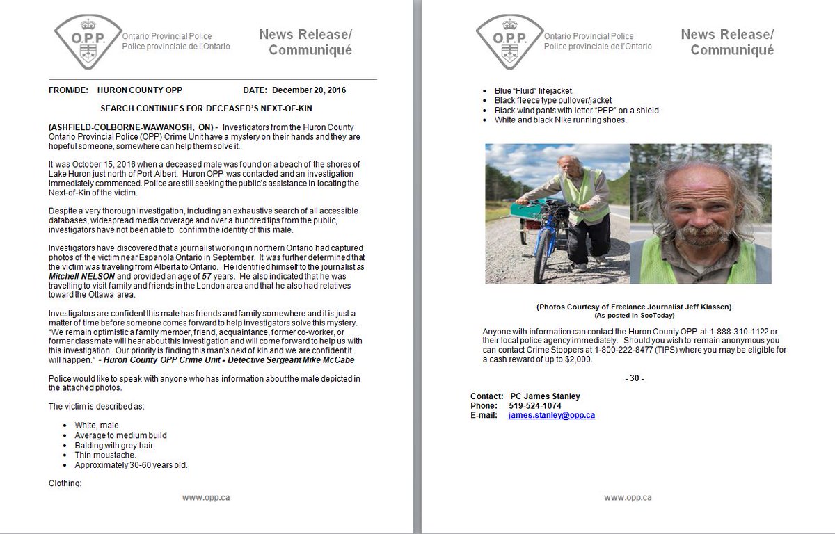 OPP_WR's tweet image. Huron Cty. OPP - hoping to find deceased's NEXT-OF-KIN.  Please RT this far and wide so we can find the NOK.
Media:james.stanley@opp.ca