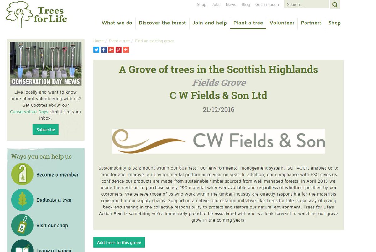 CW_Fields's tweet photo. Instead of sending Christmas cards to our customers we donate to charity. This year we've planted 90 trees with @treesforlifeuk #sustainable https://t.co/aSGgQhVcpU