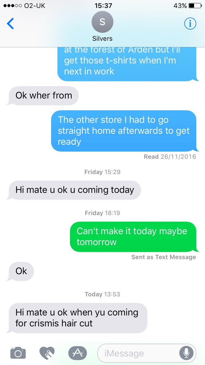 MattEgerton96's tweet photo. Cute texts from Bae #SilverScissors โ๏ธ๐ https://t.co/JGq3xywx5e