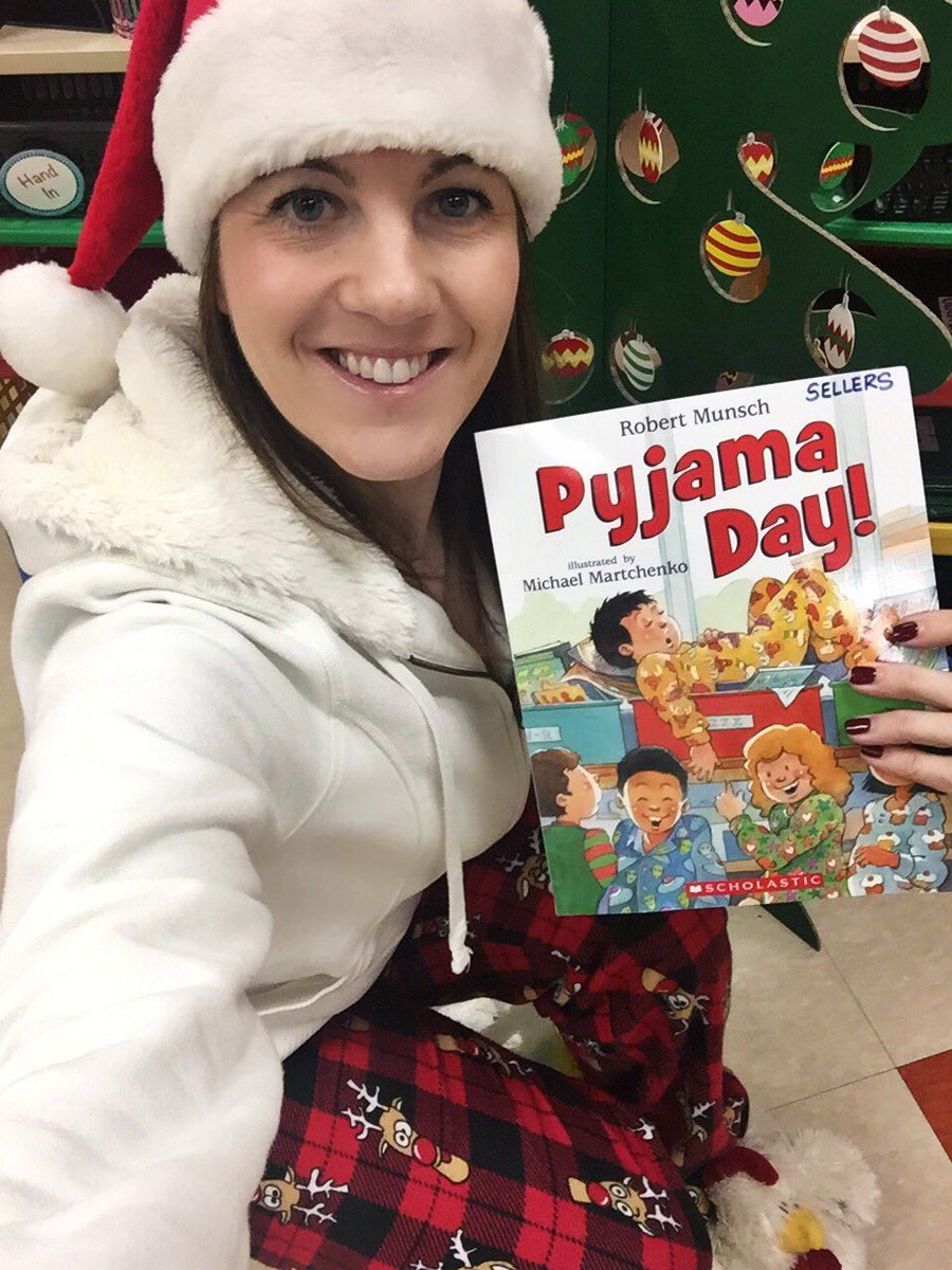 MsSellers3S's tweet photo. It's PJ Day! Got my reindeer PJ's, chicken slippers, Santa hat, & my favourite pj day book! It's going to be a good day! #Bellmoore #Grade3 https://t.co/dcGu18LSmp