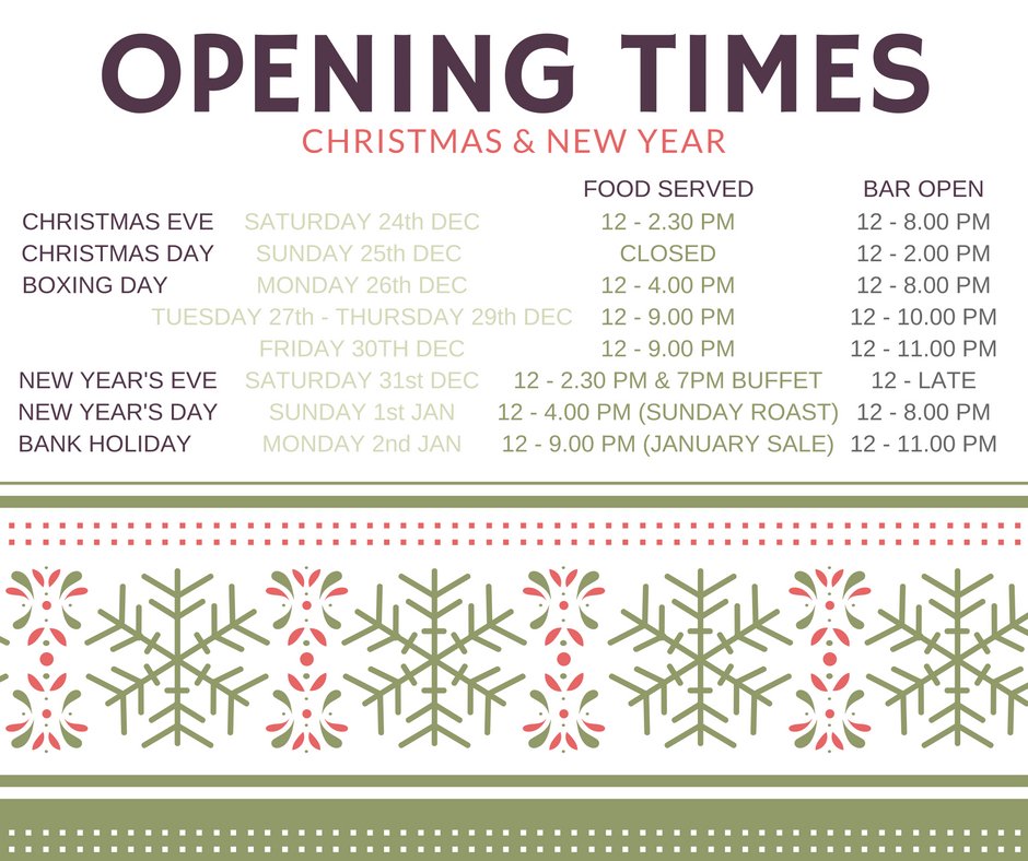 ErpinghamArms's tweet photo. Our opening hours over the festive period https://t.co/wtGS85o74U