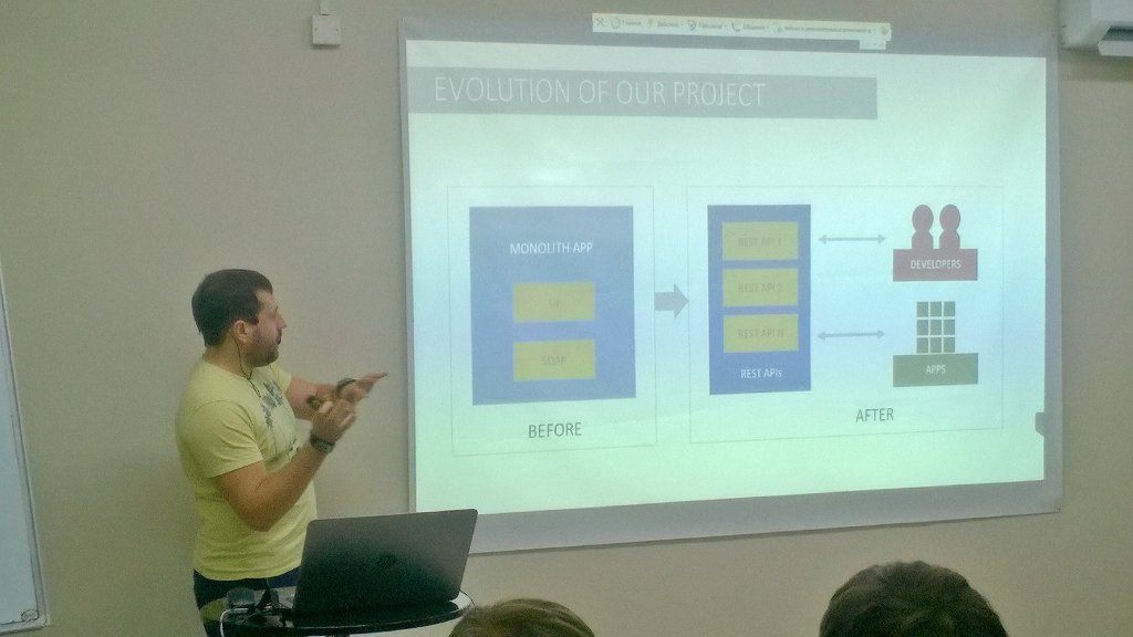 AzureGeek's tweet photo. Alex Laysha speaks about Azure API Gateways on Belarus Azure User Group meetup. https://t.co/BDcXNczslY