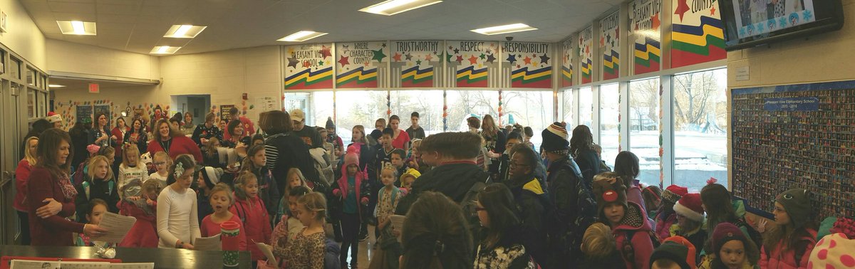 Fun tradition at Pleasant View! Caroling in the lobby on the last day before winter break. Happy Holidays!