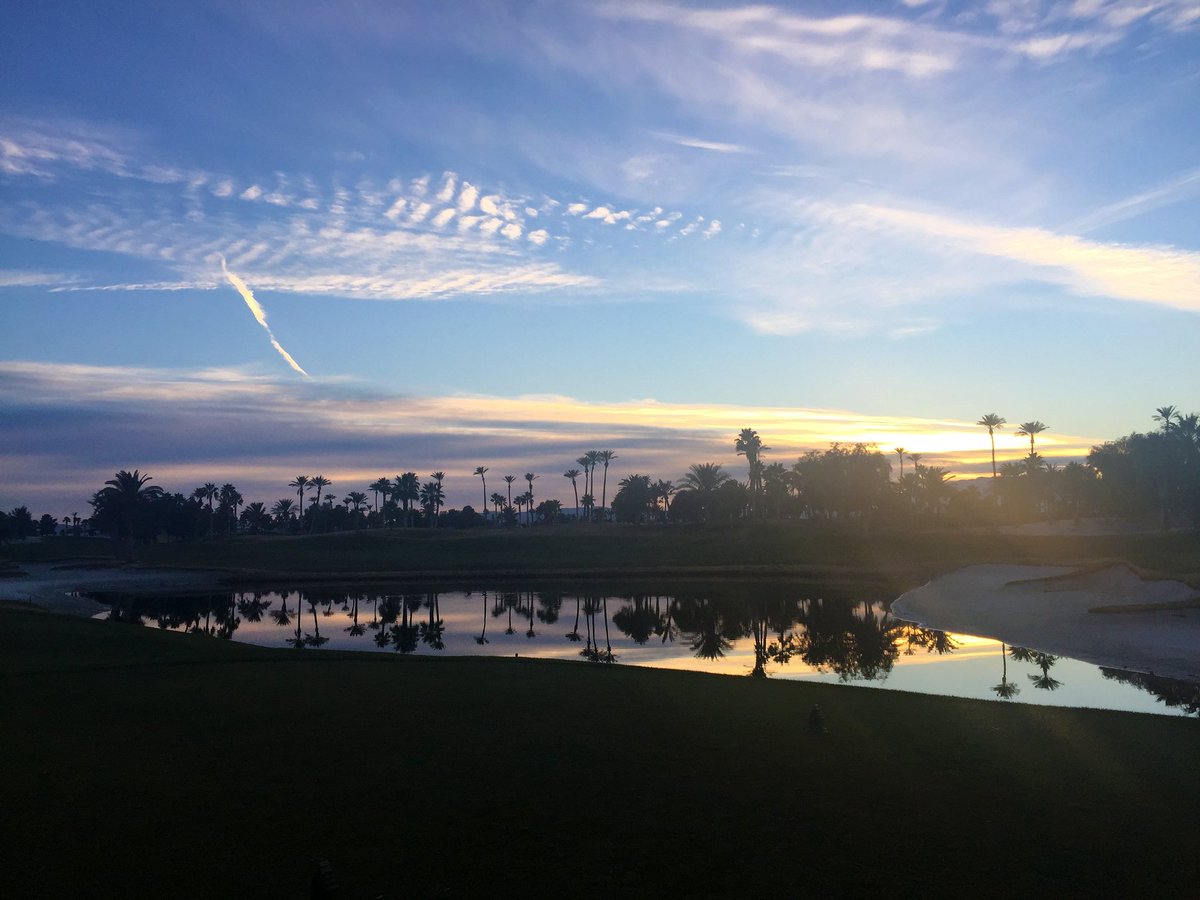The 10th tee overlooking the 18th fairway at sunset #whyilovethisgame