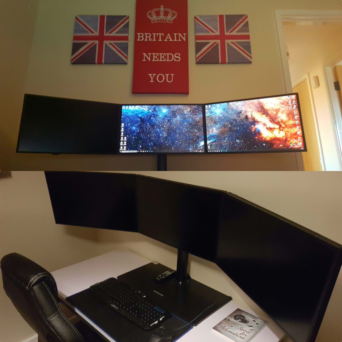 ADJ_UK's tweet image. Current #GamingSetup Can&apos;t Wait to Update And Make This Better At Christmas!! #TripleMonitorSetup! #UKtheme What Do You Think!?