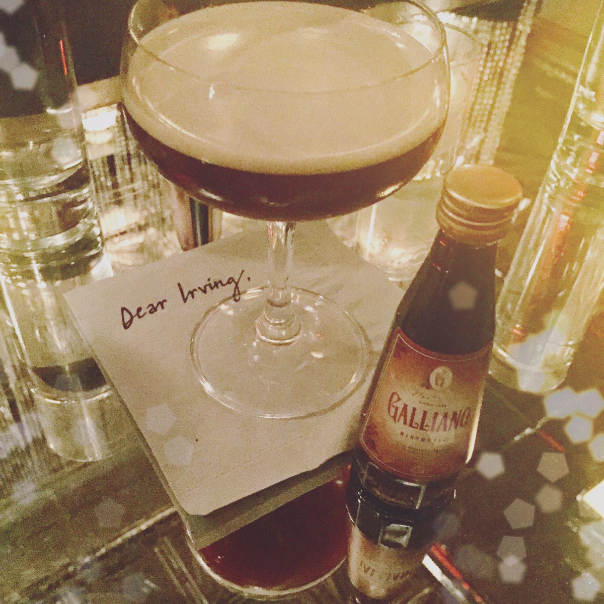 Beat the frightful weather with a delightful #espressomartini! <a href="/dearirving/">Dear Irving</a> makes an excellent one with #Galliano Ristretto ✨✨✨
