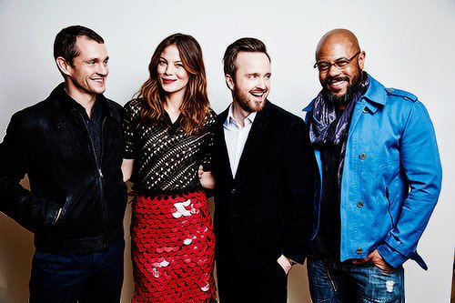 realmonaghan's tweet photo. #TBT to last year’s TCA with @ThePathOnHulu. @aaronpaul_8 #HughDancy @RockmondDunbar https://t.co/QaW0yP8XuZ