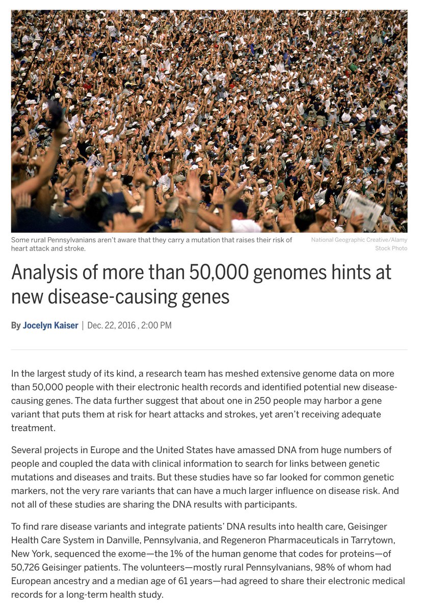 EricTopol's tweet photo. A stunner of a #genomics study: >50,000 exomes @GeisingerHealth w/#EHRs 
https://t.co/Hh7u74ofUL
@sciencemagazine https://t.co/Gt1jOKFbCF