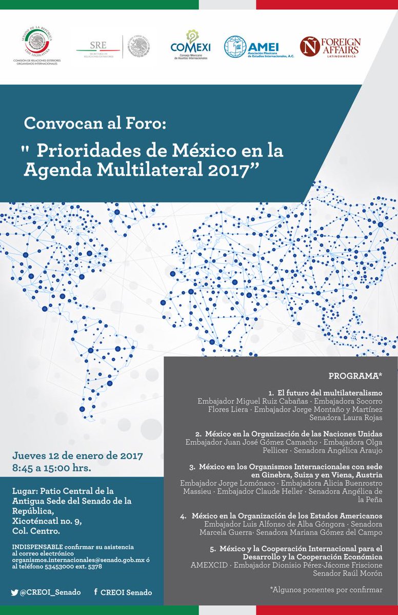 SoySIPAP's tweet photo. No te pierdas en enero el Foro "Prioridades de México en la Agenda Multilateral 2017" organizado por la @SRE_mx https://t.co/pEW3pcCt4p