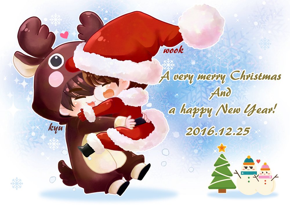 matatabi_99's tweet photo. 【FANART】A very merry Christmas And a happy New Year!!!!2016.12.25 クリスマスギュウクちゃん、去年はおんぶだったので、今年はだっこ！よいちょ～！　#kyuwook  #ぎゅうく #ギュウク https://t.co/aseI8QMe6P