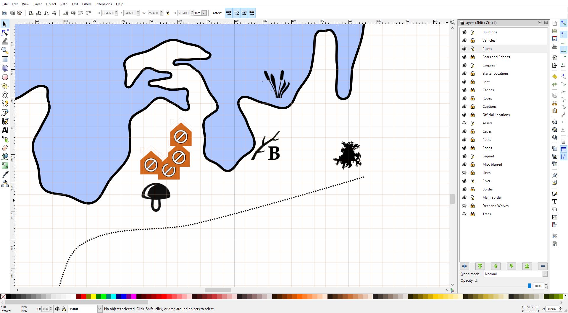Eine The Long Dark Karte (Map) entsteht in inkscape