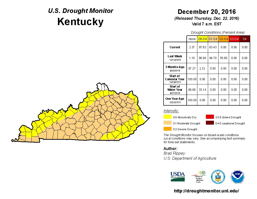 NOAANCEI's tweet photo. December 20: Heavy precipitation reduced drought intensity across most of Kentucky #KYdrought https://t.co/hs7rCq8nkw #DroughtMonitor https://t.co/1hqLlwohBG