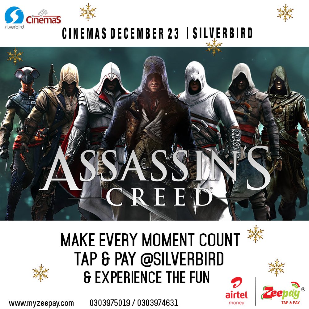 ZeepayGH's tweet photo. Have you seen #AssasinsCreed ?
Don't miss out on the fun!
Tap and Pay for your movie ticket at Silverbird Cinemas.
#PaymentHasANewName https://t.co/3AwedxJ3ti