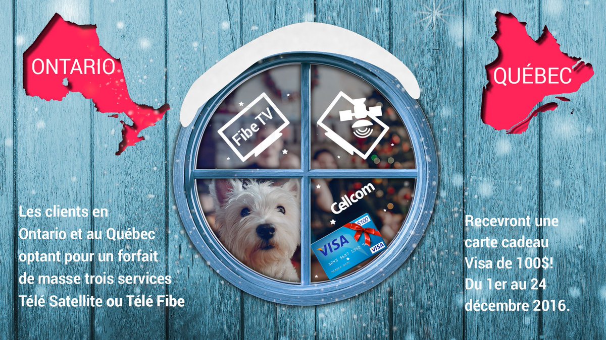Québec and Ontario customers! Sign up for a three service Satellite or Fibe TV package and receive a $100 Visa gift card! ✨💳✨