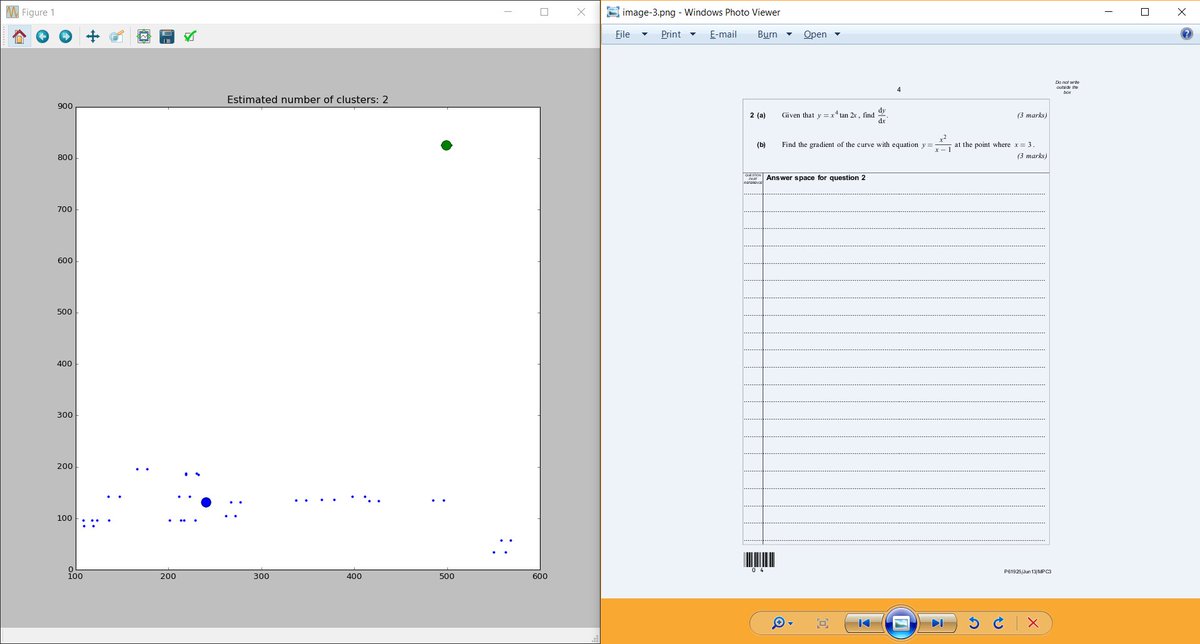 thomas_1151's tweet photo. Successfully using #MeanShift #Clustering to find the 'important' data in a pdf file, using #OpenCV, #SciKitLearn and #Python. https://t.co/iamO30uia5