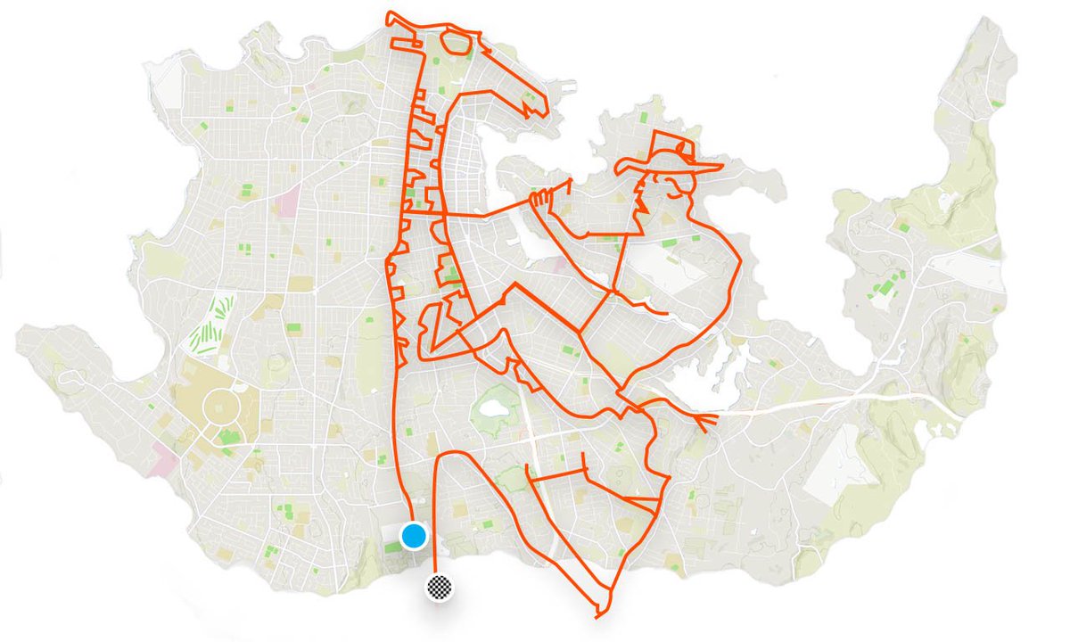 Strava's tweet image. 84.4 miles. The distance it took @StephenLund1 to complete the most impressive piece of Strava art we’ve ever seen. #YearInSport