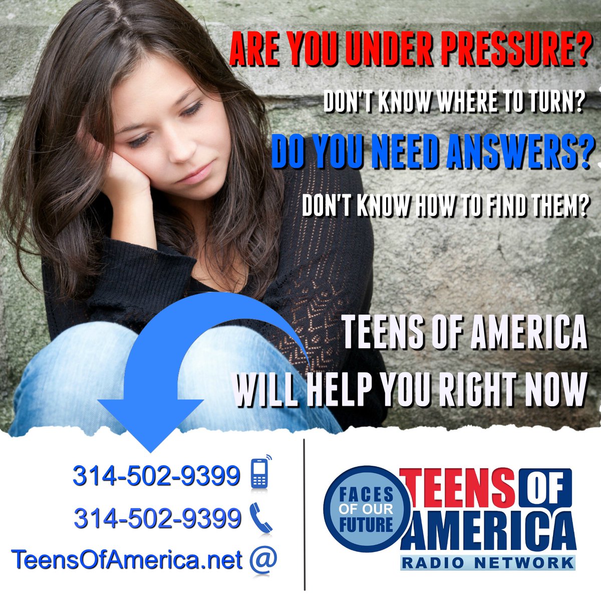 TeensofAmerica's tweet photo. Ru under pressure & need answers? #help #suicide #drugabuse #selfharm #cutting #bullying #heroin #addiction #abuse #youth #teens https://t.co/VvGuSiruvt