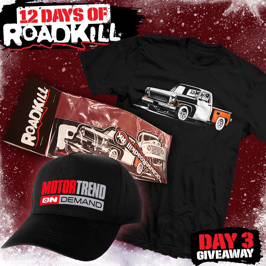 MotorTrendPlus's tweet image. Day 3! RT for a chance to win a Roadkill tshirt, sticker pack and MTOD hat! #12DaysofRoadkill