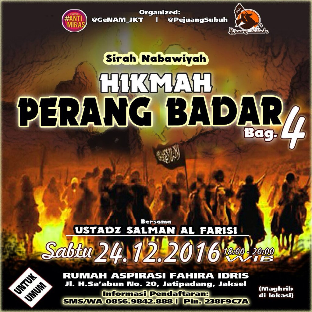 Yuk hadir lagi #GeNAMmengaji Sirah Nabawiyah bersama <a href="/PejuangSubuh/">Pejuang Subuh</a> Sabtu 24 Des jam 18 di RAFI <a href="/fahiraidris/">Fahira Idris DPD RI</a>